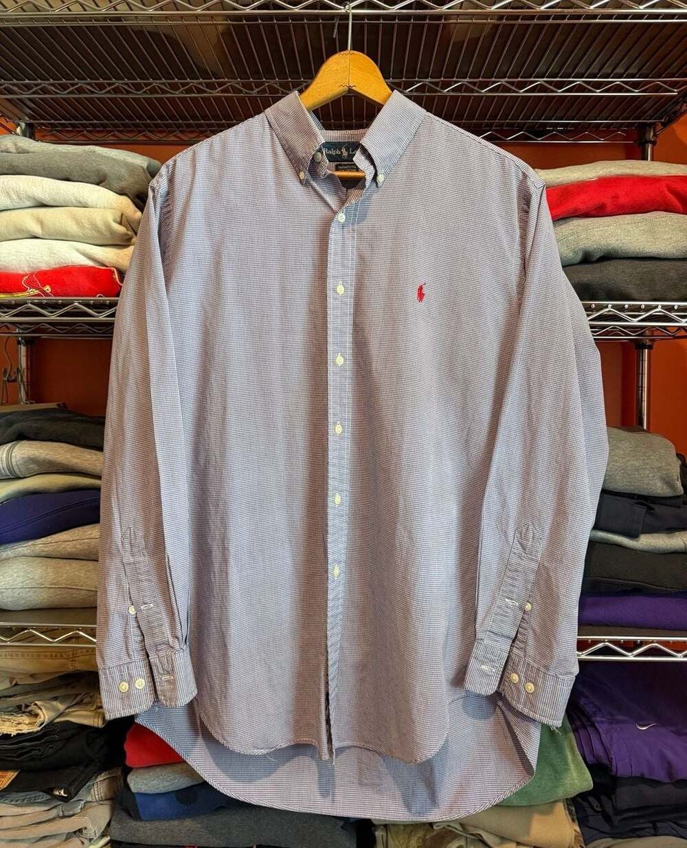 Ralph Lauren Yarmouth Long Sleeve Shirt Size 16 Blue Gingham Cotton